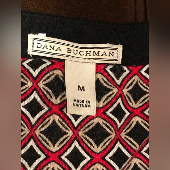 DANA BUCHMAN RED GEOMETRIC PRINT LONG SLEEVE STRETCH TUNIC TOP SHIRT ~Size M - Picture 6 of 9